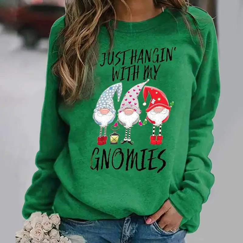 Women's 2021 Winter Gnome Printed Sweatshirt Black - Image 2