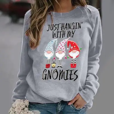Women's 2021 Winter Gnome Printed Sweatshirt Black - Image 3