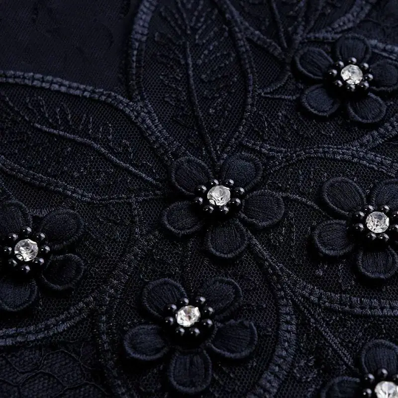 Thin Slim Fit Lace Rhinestone Long Sleeve T-Shirt Black — feature 12