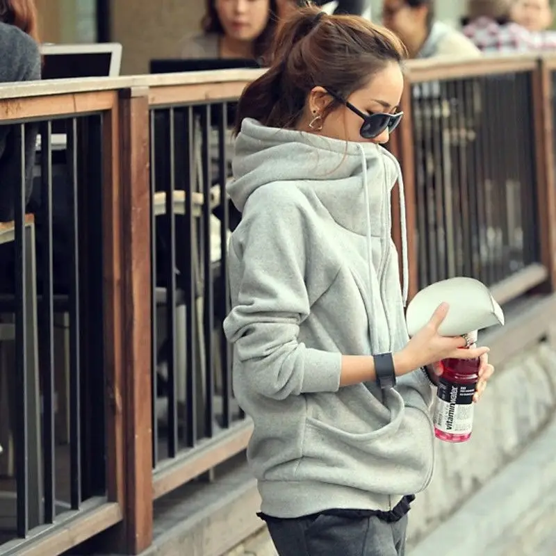 Korean Style Open Lined Hooded Sweatshirt Jacket Black Grey - Image 4