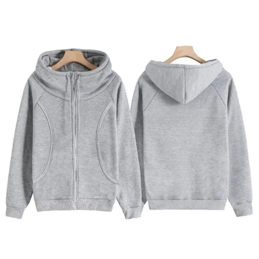 Korean Style Open Lined Hooded Sweatshirt Jacket Black Grey - Image 2