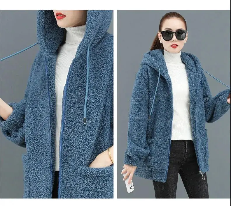 Women's Warm Zipper Cardigan Jacket Brown Velvet Large — feature 12