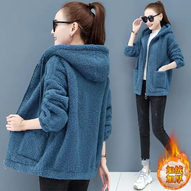 Women's Warm Zipper Cardigan Jacket Brown Velvet Large — feature 17