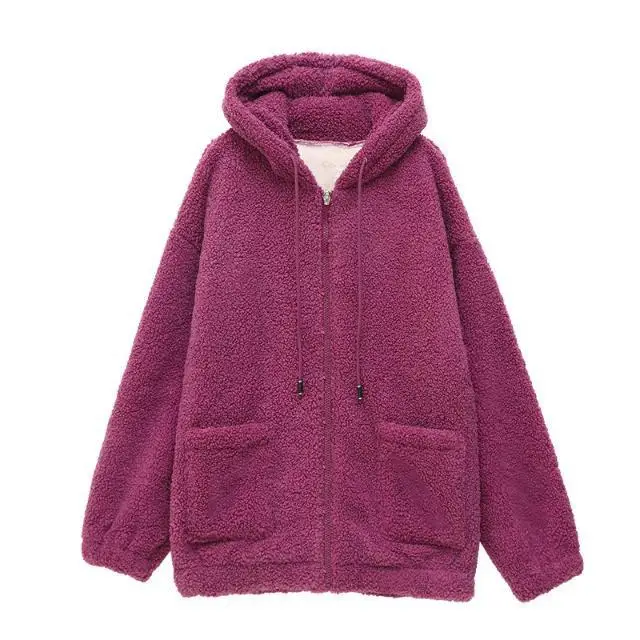 Women's Warm Zipper Cardigan Jacket Brown Velvet Large — feature 20