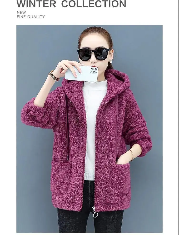 Women's Warm Zipper Cardigan Jacket Brown Velvet Large — feature 26