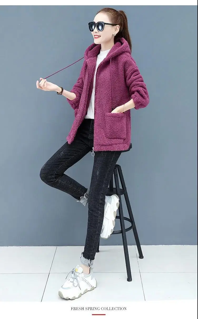 Women's Warm Zipper Cardigan Jacket Brown Velvet Large — feature 27