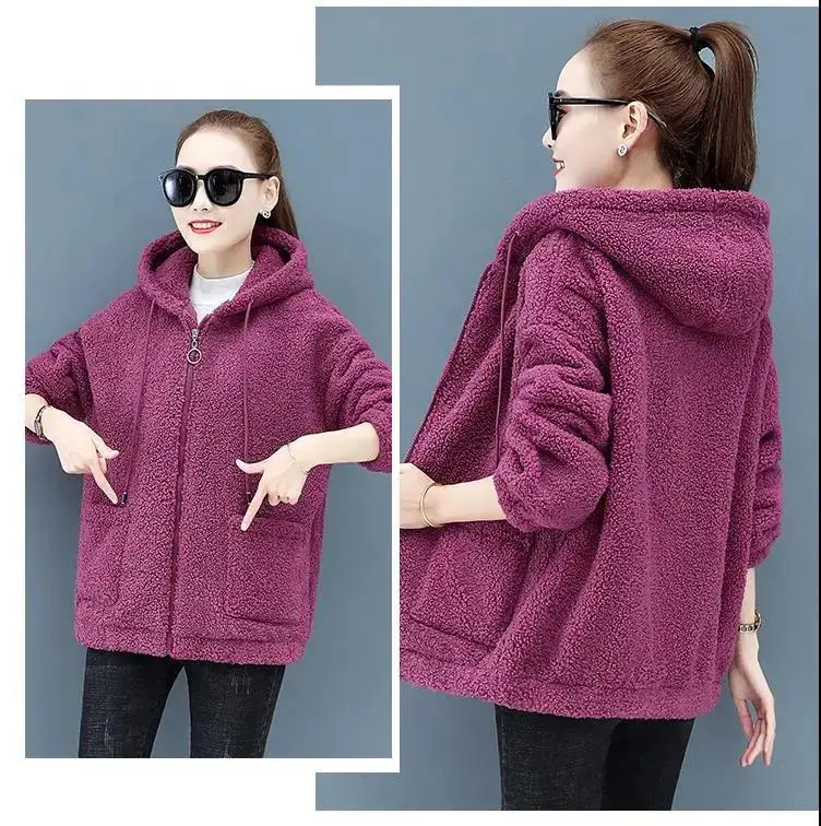 Women's Warm Zipper Cardigan Jacket Brown Velvet Large — feature 28