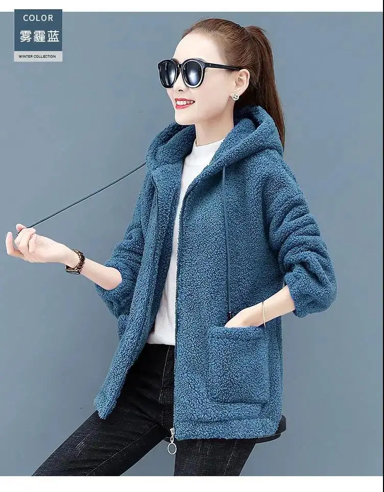Women's Warm Zipper Cardigan Jacket Brown Velvet Large — feature 29
