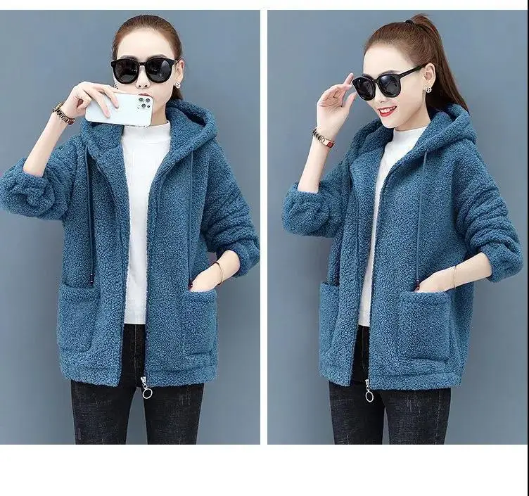 Women's Warm Zipper Cardigan Jacket Brown Velvet Large — feature 30