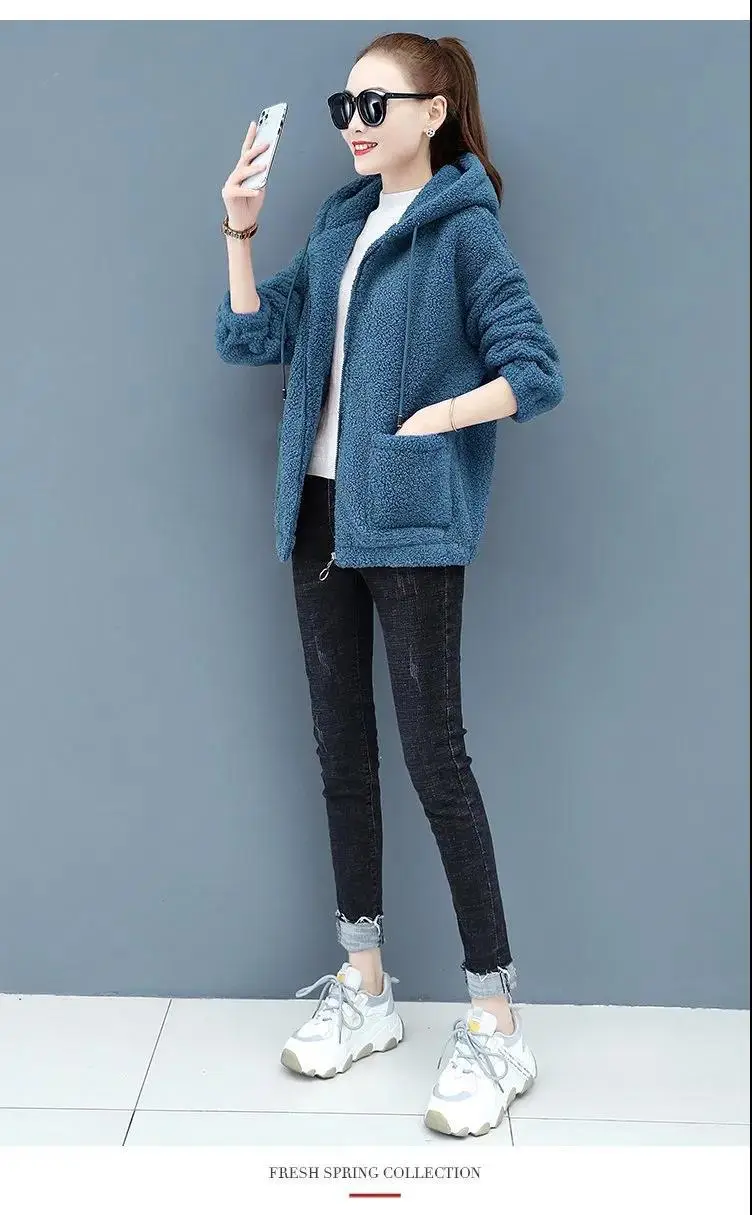 Women's Warm Zipper Cardigan Jacket Brown Velvet Large — feature 31