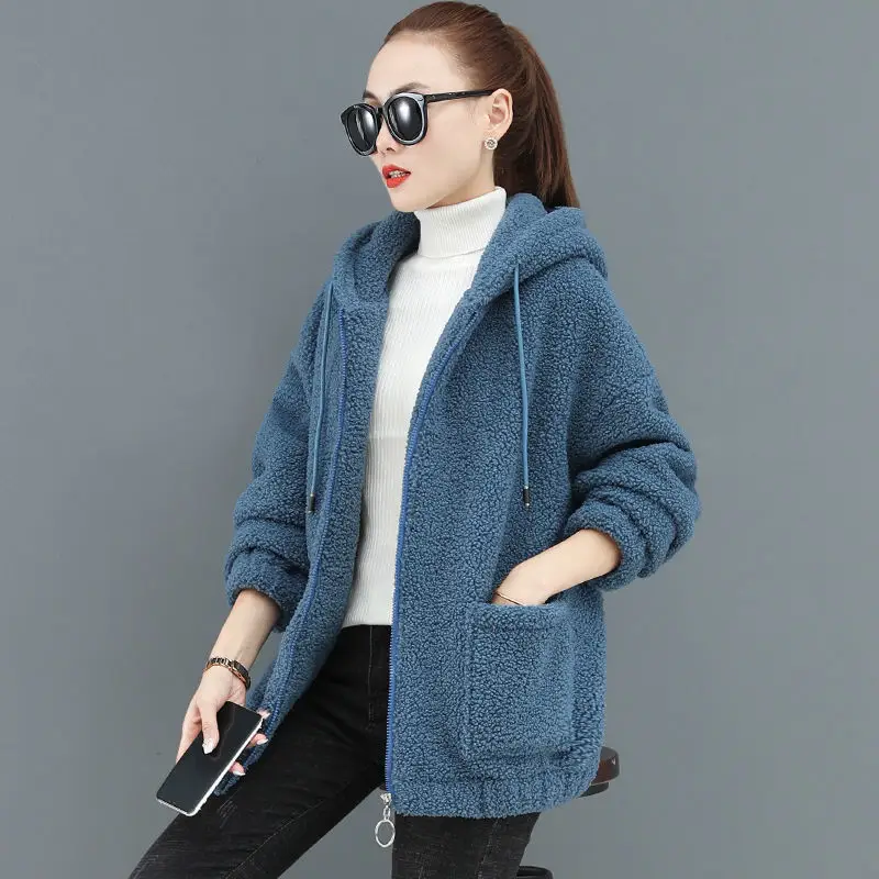 Women's Warm Zipper Cardigan Jacket Brown Velvet Large — feature 43
