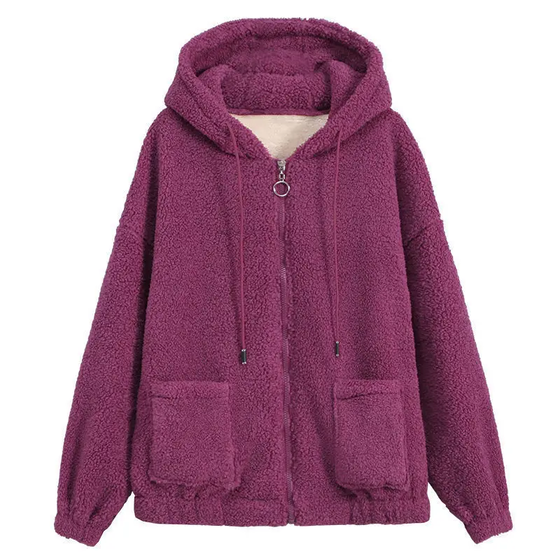 Women's Warm Zipper Cardigan Jacket Brown Velvet Large — feature 44
