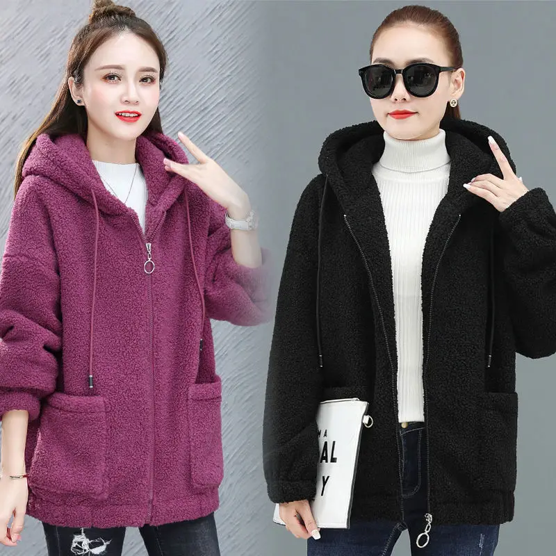 Women's Warm Zipper Cardigan Jacket Brown Velvet Large — feature 47