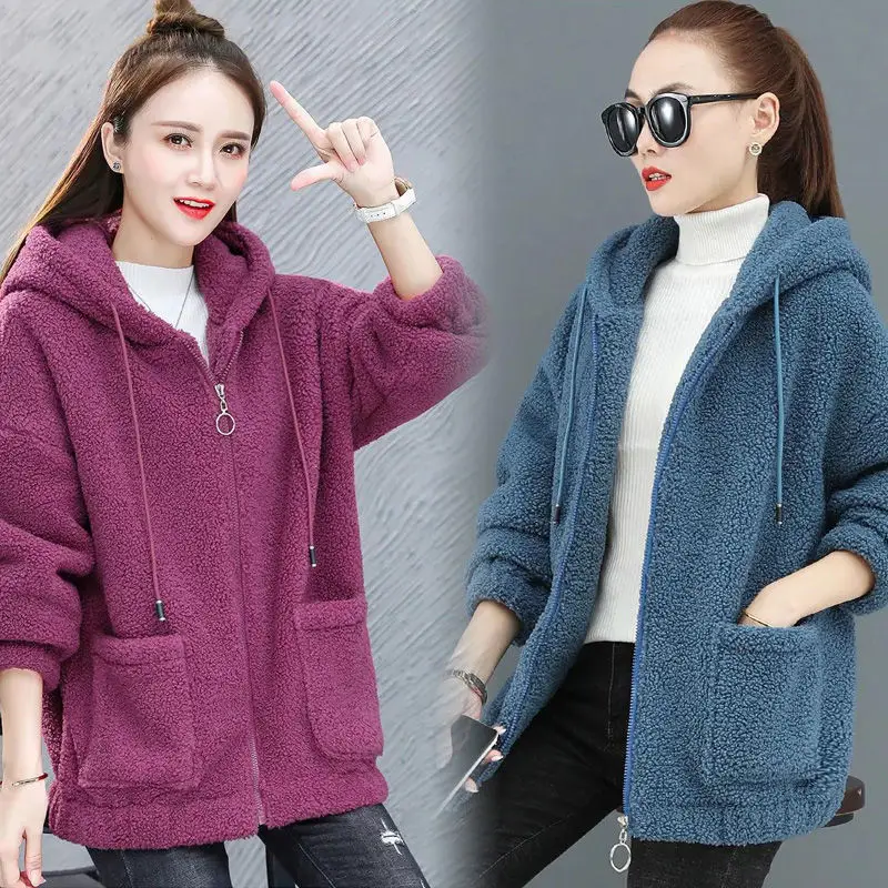 Women's Warm Zipper Cardigan Jacket Brown Velvet Large — feature 48