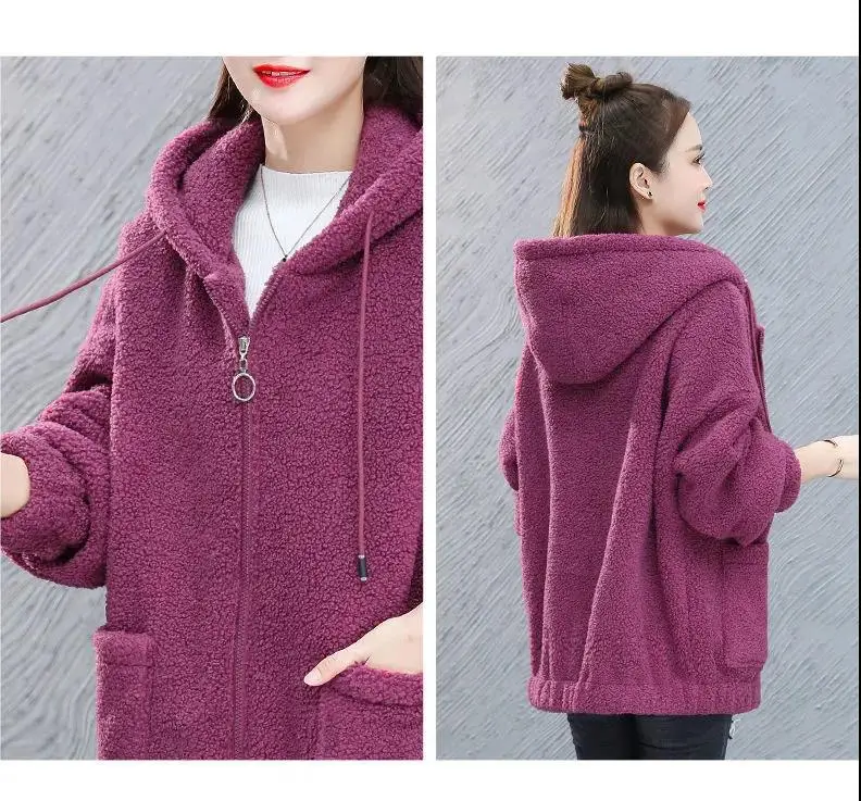 Women's Warm Zipper Cardigan Jacket Brown Velvet Large — feature 8
