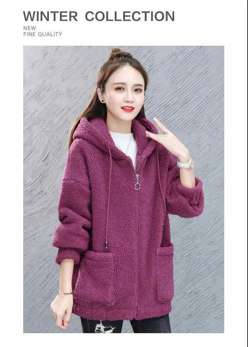 Women's Warm Zipper Cardigan Jacket Brown Velvet Large — feature 9