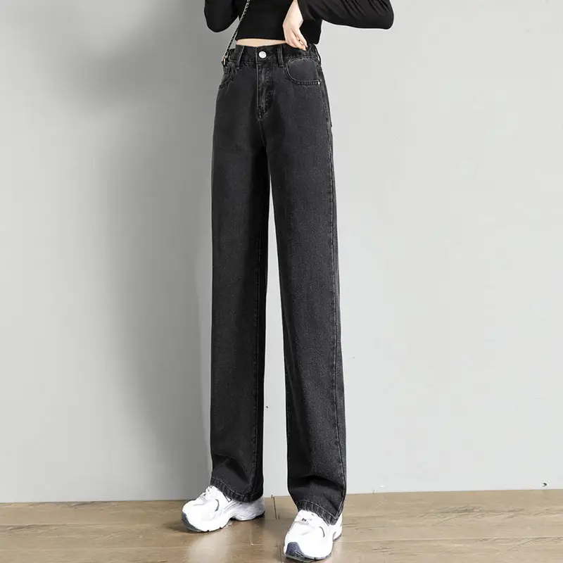 Black Grey Wide Leg Jeans Women 2021 New Autumn Winter - Image 7