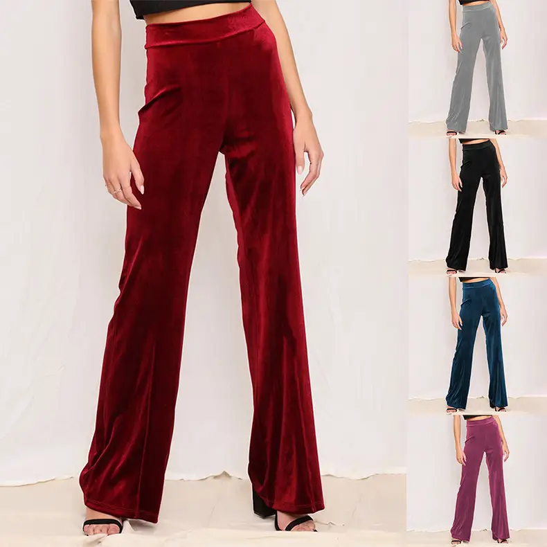 Women Velvet High Waist Elastic Yoga Pants Red