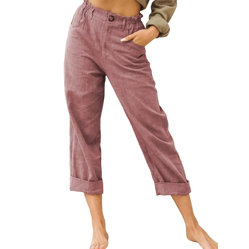 Women's Grey High-Waisted Casual Pants Capri Length - Image 19