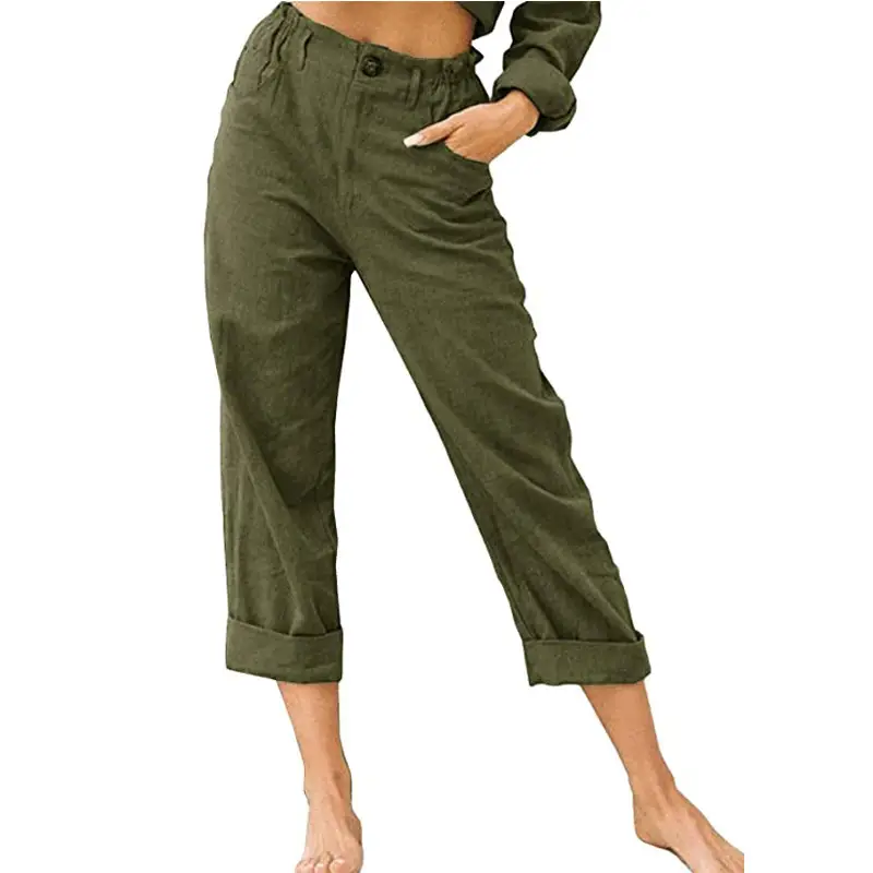 Women's Grey High-Waisted Casual Pants Capri Length - Image 10