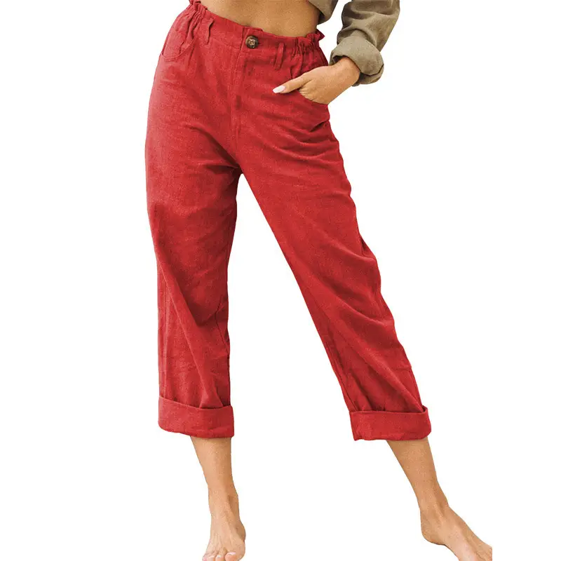 Women's Grey High-Waisted Casual Pants Capri Length - Image 11