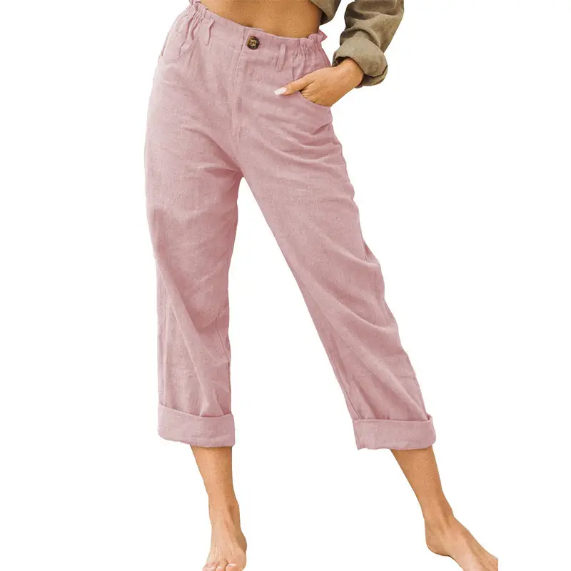 Women's Grey High-Waisted Casual Pants Capri Length - Image 12