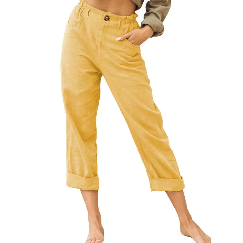 Women's Grey High-Waisted Casual Pants Capri Length - Image 13