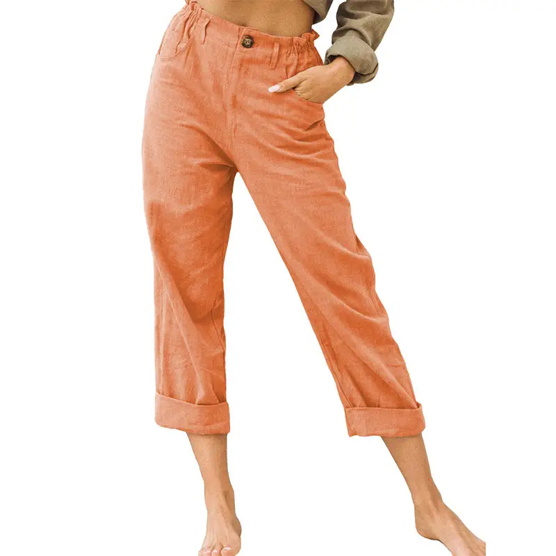 Women's Grey High-Waisted Casual Pants Capri Length - Image 15