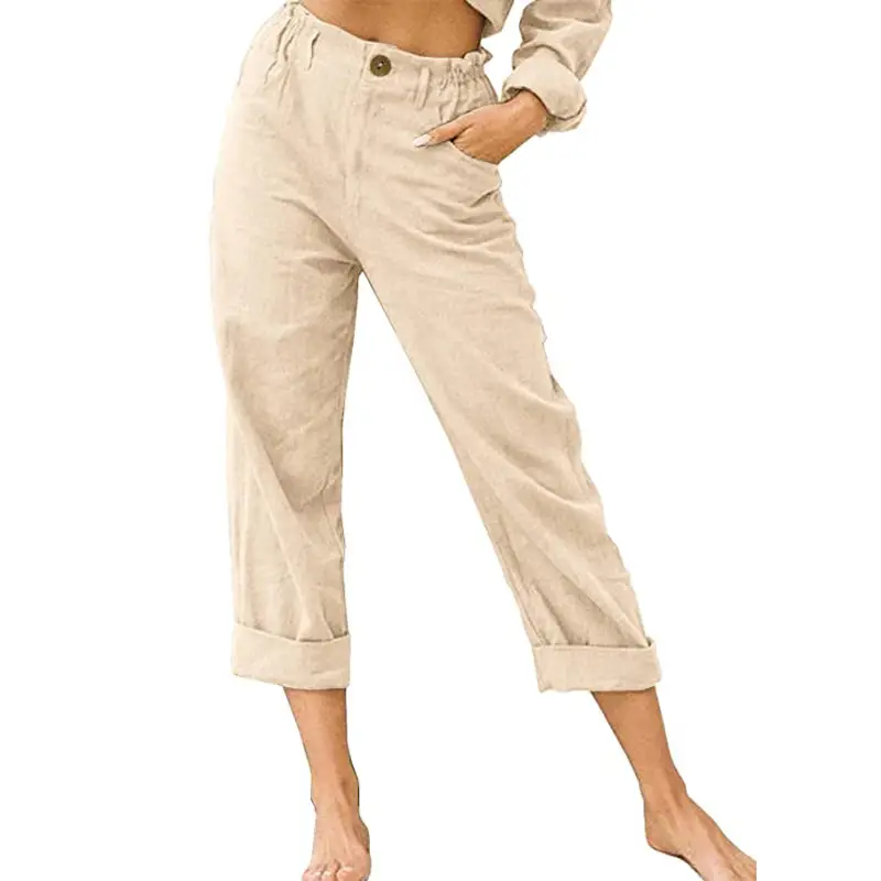 Women's Grey High-Waisted Casual Pants Capri Length - Image 5