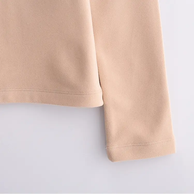 Women's High-Neck Long-Sleeved Shirt Pure Color 2023 - Image 5