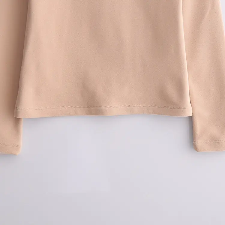 Women's High-Neck Long-Sleeved Shirt Pure Color 2023 - Image 6