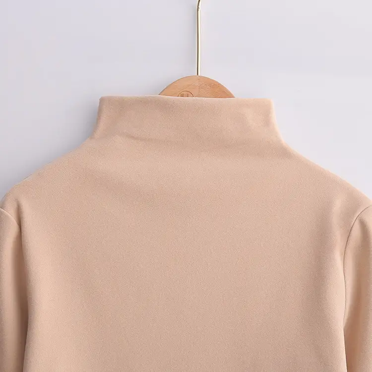 Women's High-Neck Long-Sleeved Shirt Pure Color 2023 - Image 7