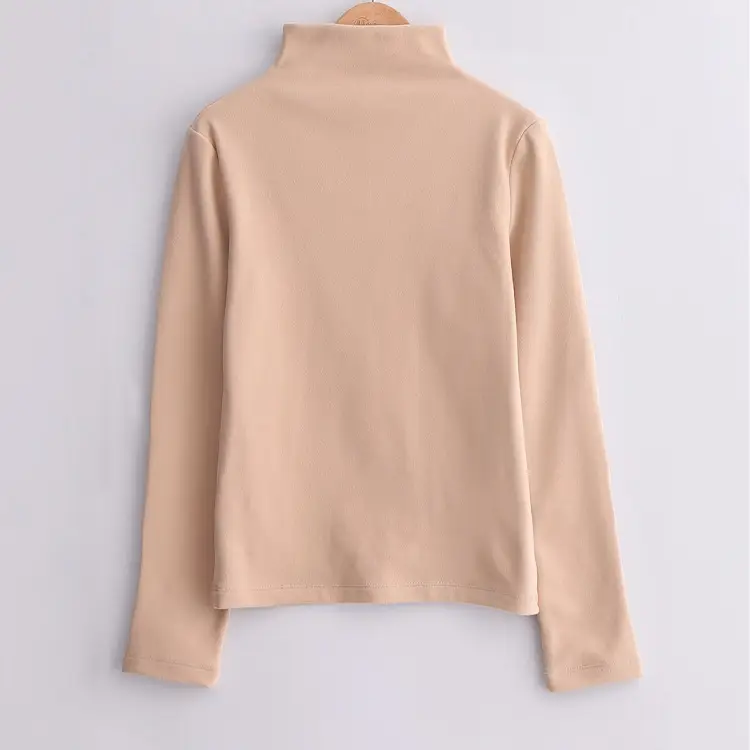 Women's High-Neck Long-Sleeved Shirt Pure Color 2023 - Image 3