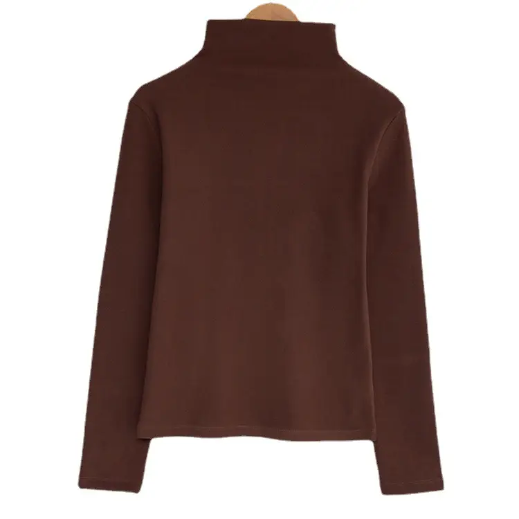 Women White Fleece Half-High Collar Long Sleeve Top - Image 10