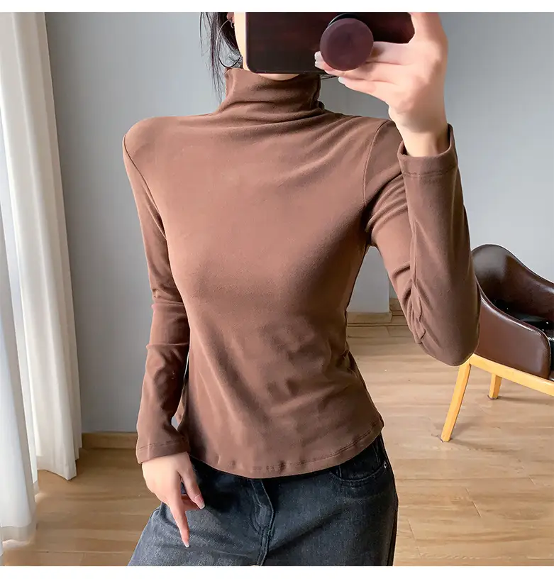 Women White Fleece Half-High Collar Long Sleeve Top — feature 10