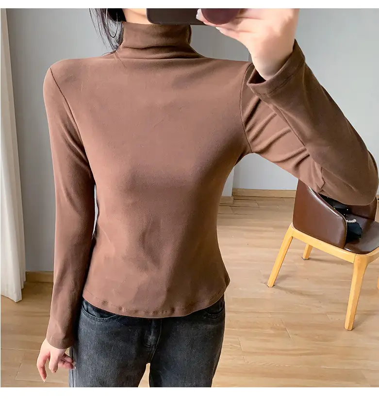 Women White Fleece Half-High Collar Long Sleeve Top — feature 11
