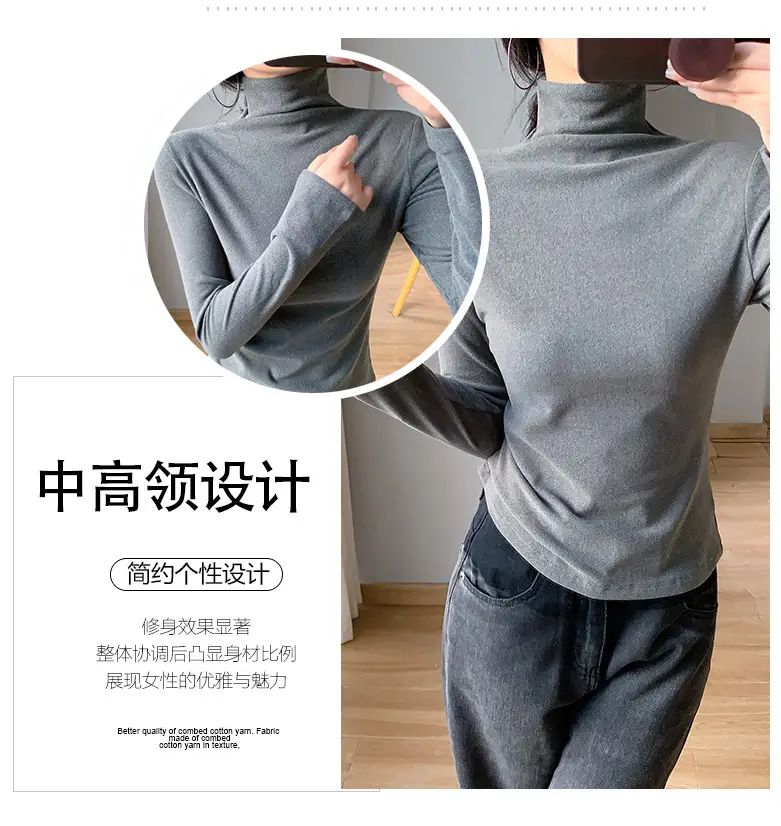 Women White Fleece Half-High Collar Long Sleeve Top — feature 3