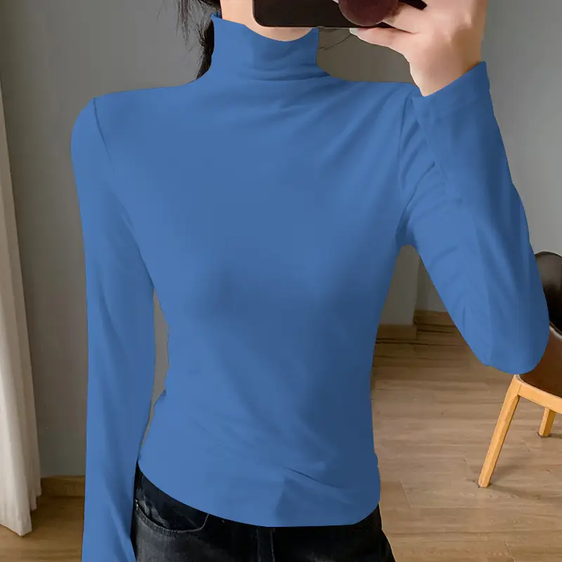 Women White Fleece Half-High Collar Long Sleeve Top - Image 4
