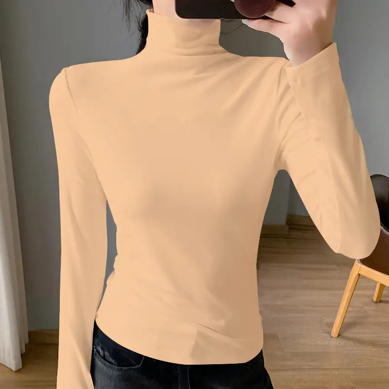 Women White Fleece Half-High Collar Long Sleeve Top - Image 5