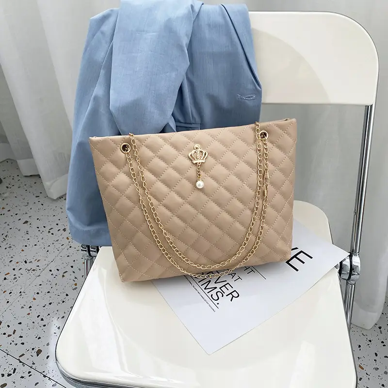 Black Diamond Embroidered Tote Bag with Crown Hardware - Image 7