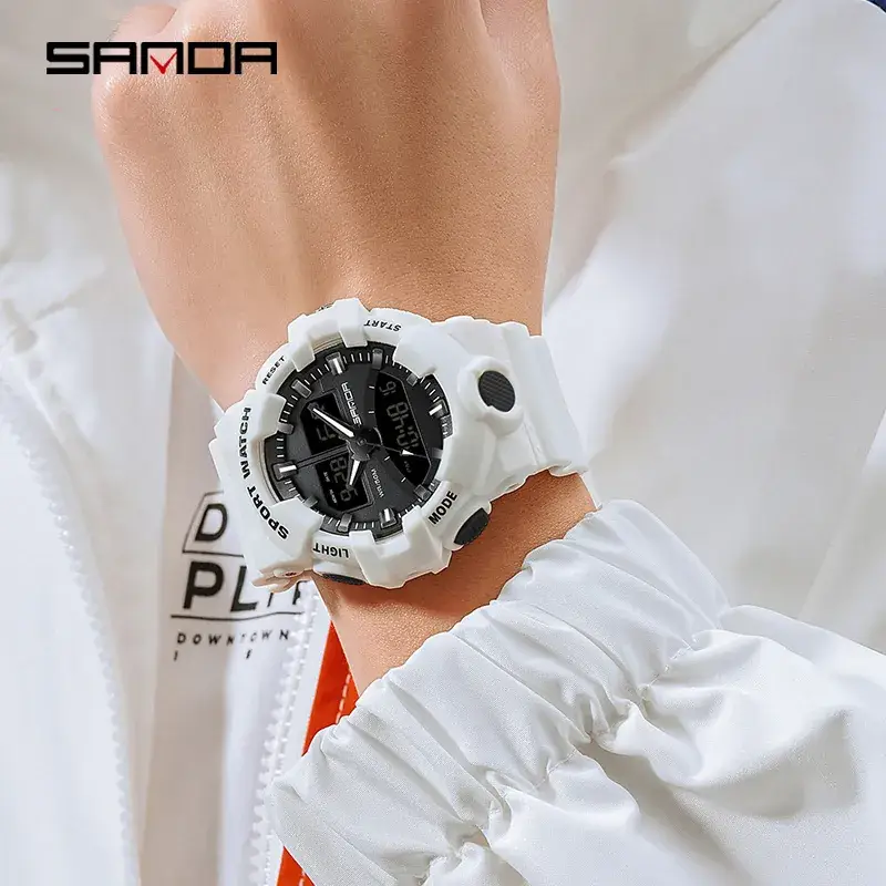 Sanda Sport Watch White Black Gold Waterproof Double Display - Image 14
