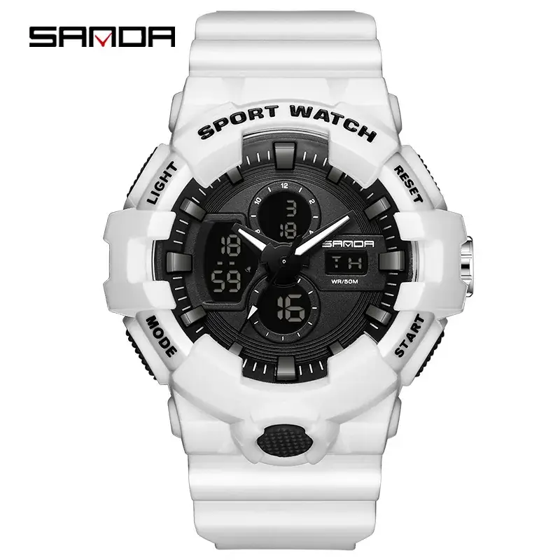 Sanda Sport Watch White Black Gold Waterproof Double Display - Image 7