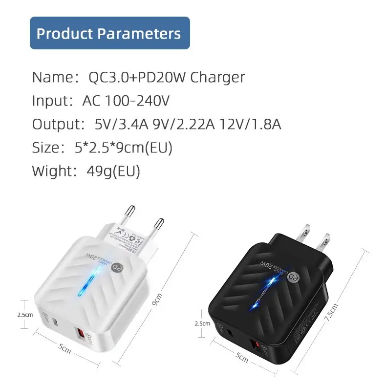European PD20W Charger 38W Dual Port A+C Mobile Power Adapter - Image 3