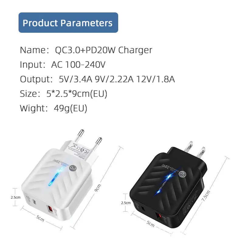 European PD20W Charger 38W Dual Port A+C Mobile Power Adapter — feature 10