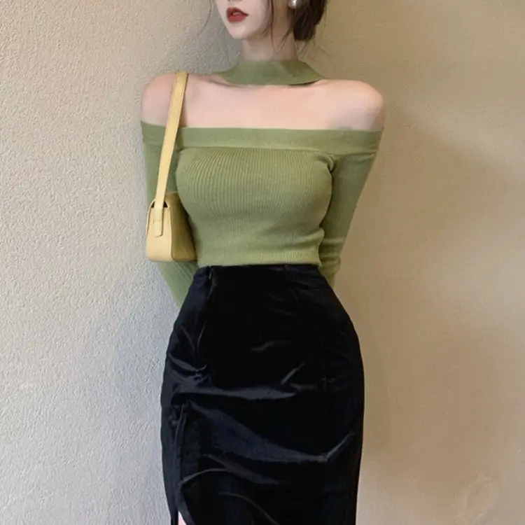Women Knit Off-Shoulder Collar Top Maroon Spring Autumn 2025 - Image 10
