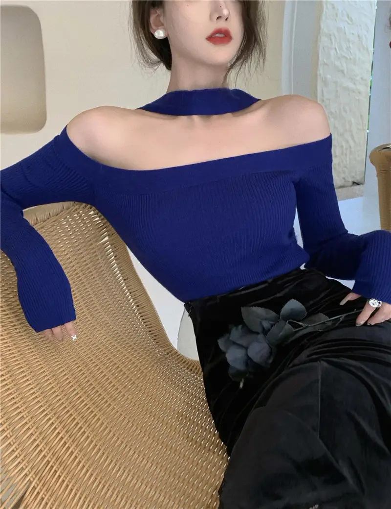 Women Knit Off-Shoulder Collar Top Maroon Spring Autumn 2025 — feature 3