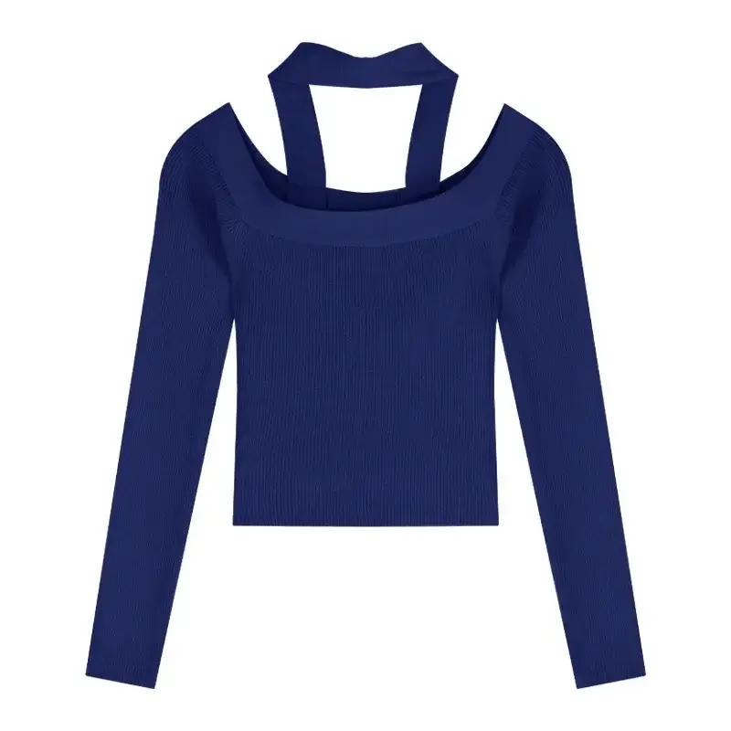 Women Knit Off-Shoulder Collar Top Maroon Spring Autumn 2025 - Image 5