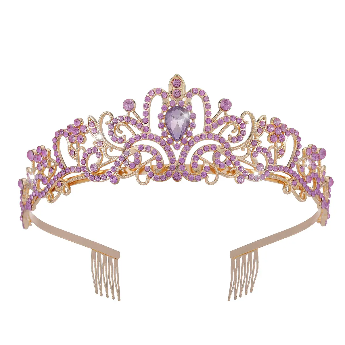 Purple Crystal Bridal Headband Crown for Girls