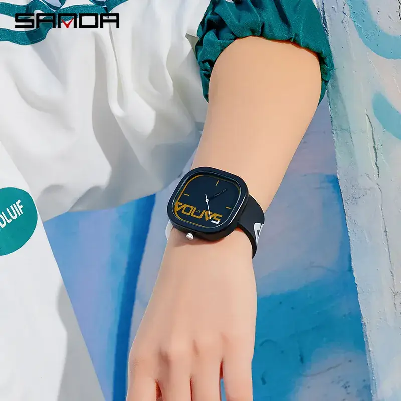 Sanda New Silicone Band Square Watch for Men Women