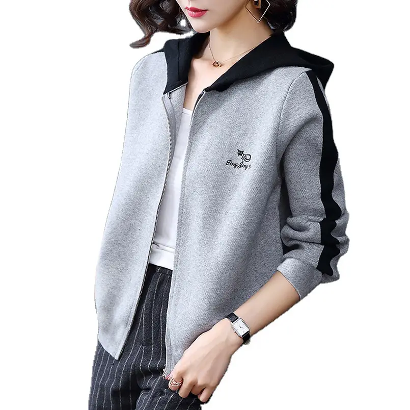 Women's Grey Hooded Fleece Jacket Autumn Winter - Image 7